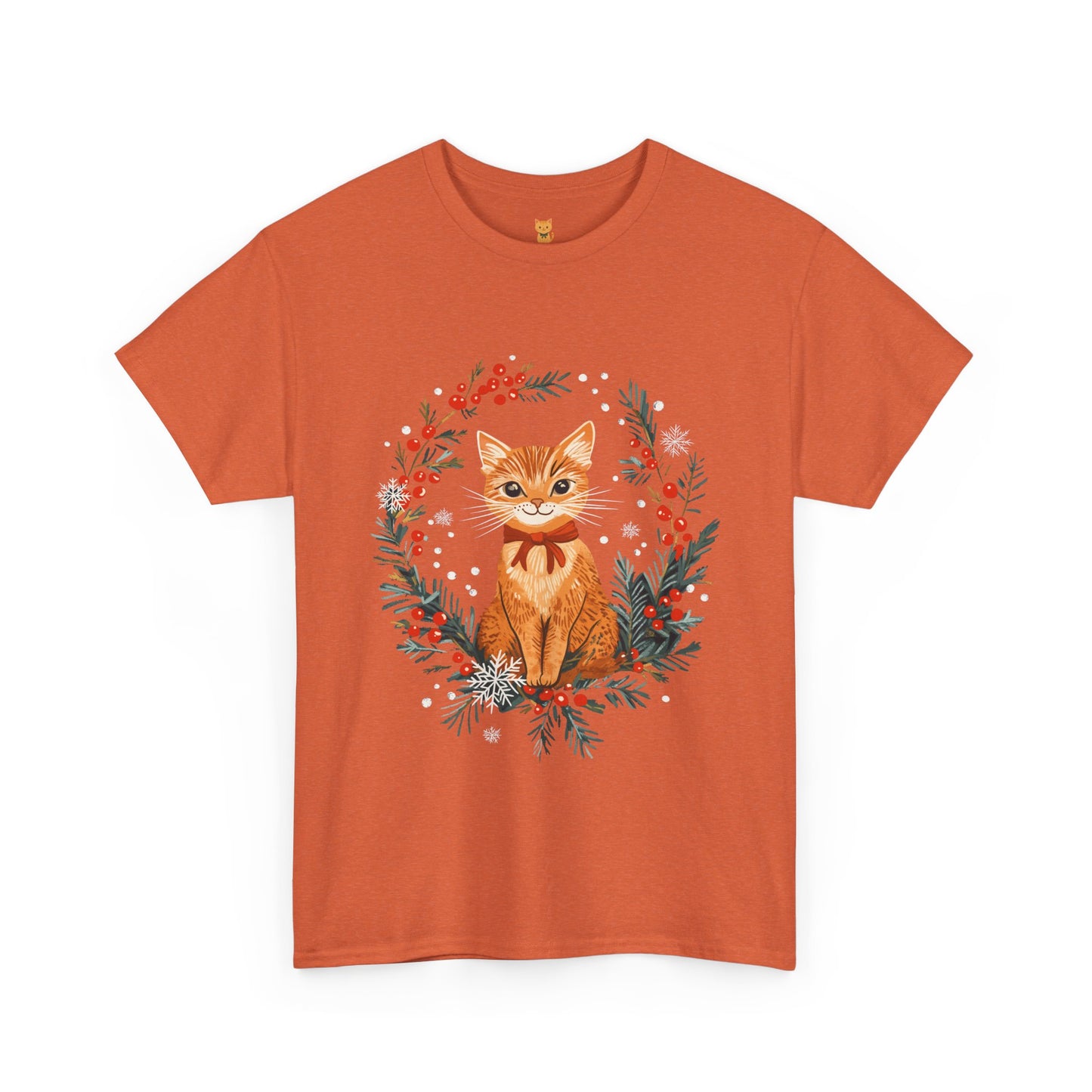 Festive Wreath Cat T-Shirt - Holiday Cat Design with Seasonal Charm