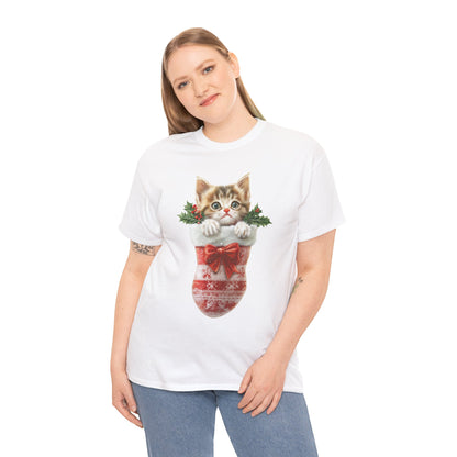 Christmas Stocking Cat T-Shirt – Adorable Festive Cat in Stocking Design