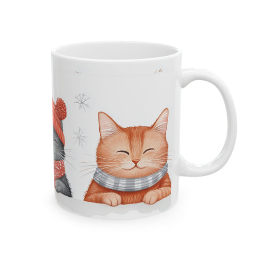 Cozy Cats Winter Mug – Festive Ceramic Coffee Cup with Adorable Cats in Hats and Scarves