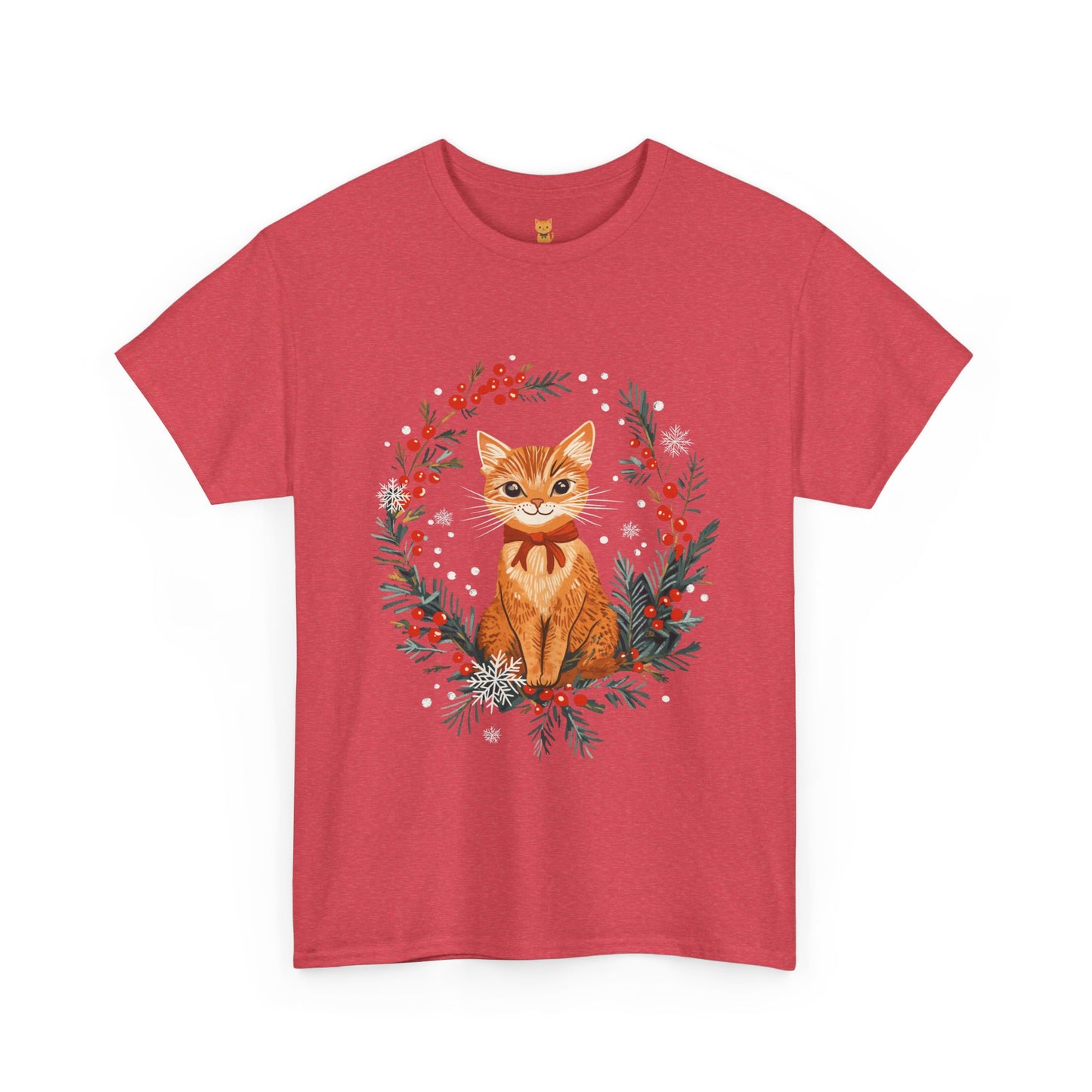 Festive Wreath Cat T-Shirt - Holiday Cat Design with Seasonal Charm