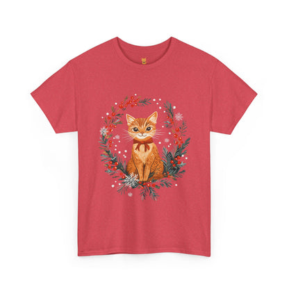 Festive Wreath Cat T-Shirt - Holiday Cat Design with Seasonal Charm