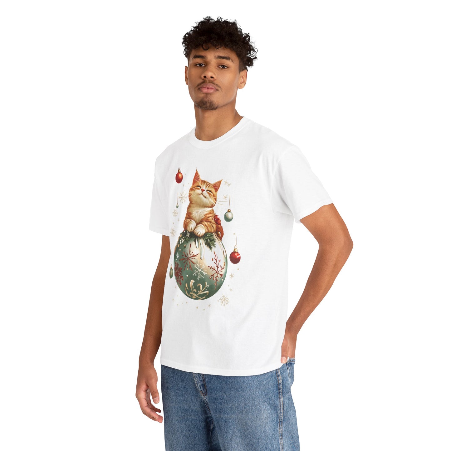 Holiday Ornament Cat T-Shirt – Cute Festive Cat Design with Christmas Ornaments