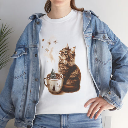 Cozy Cat Coffee T-Shirt - Cute Kitten and Coffee Cup Design on Comfortable Cotton Tee