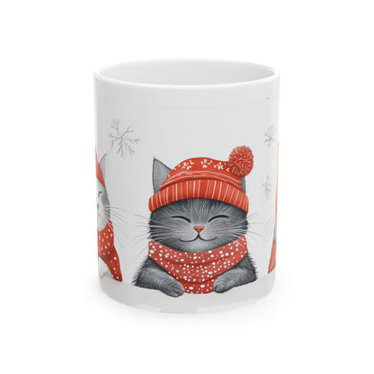 Cozy Cats Winter Mug – Festive Ceramic Coffee Cup with Adorable Cats in Hats and Scarves