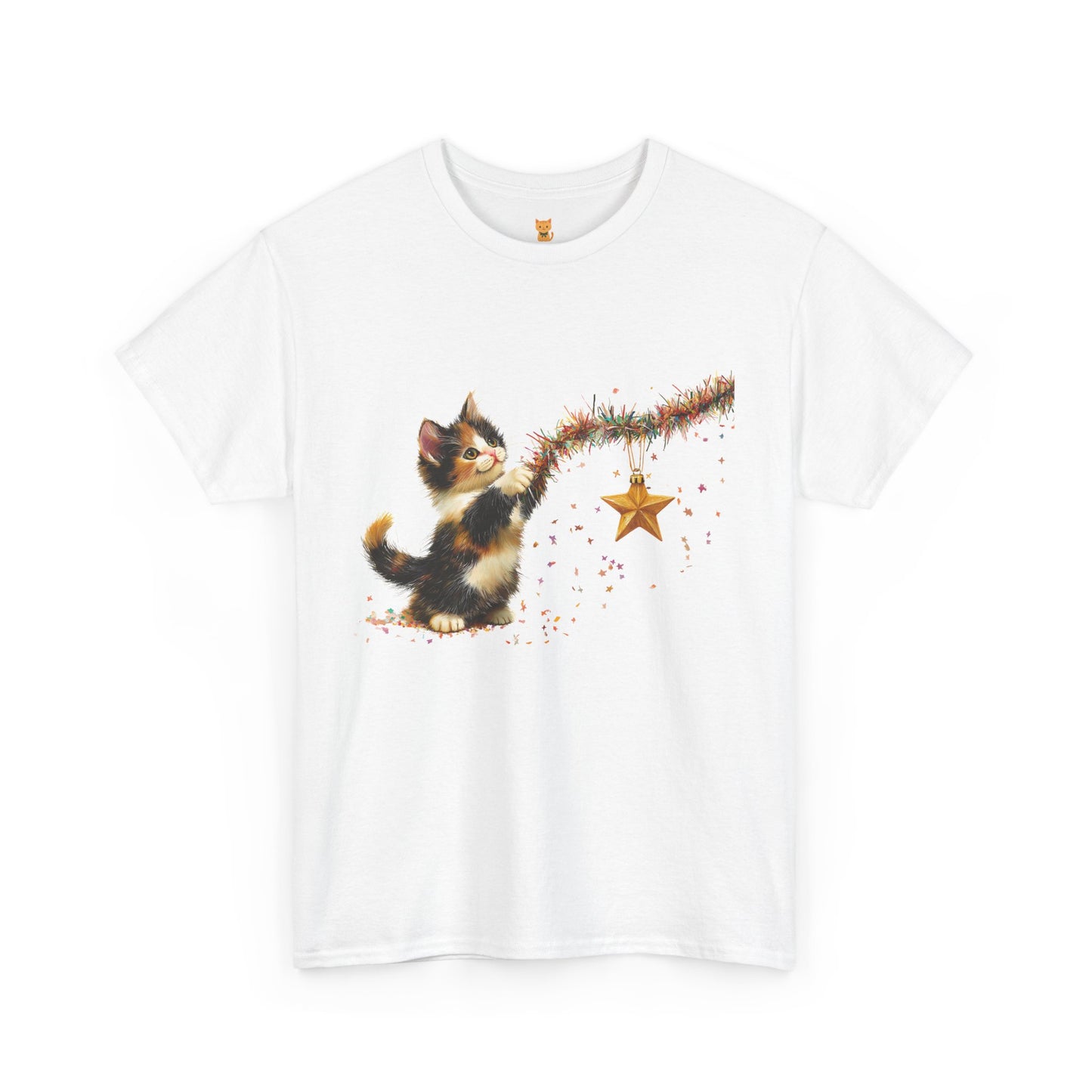 Playful Kitten Star T-Shirt - Funny Cat and Christmas Star on Comfy Cotton Tee