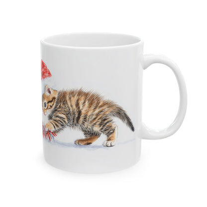 Christmas Kitten Mug – Festive Ceramic Coffee Cup with Playful Kitten in Santa Hat