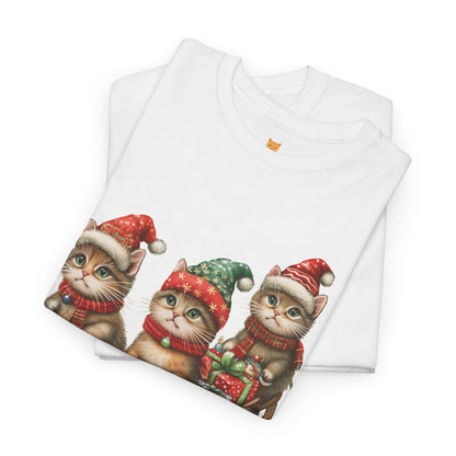 Festive Sleigh Cats T-Shirt – Adorable Holiday Design on Cozy Cotton Tee