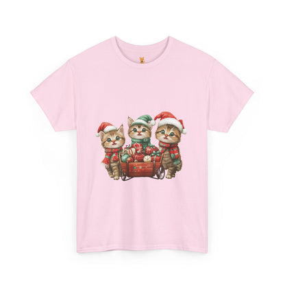 Christmas Cats Wagon T-Shirt - Cute Holiday Cat Design with Festive Cheer