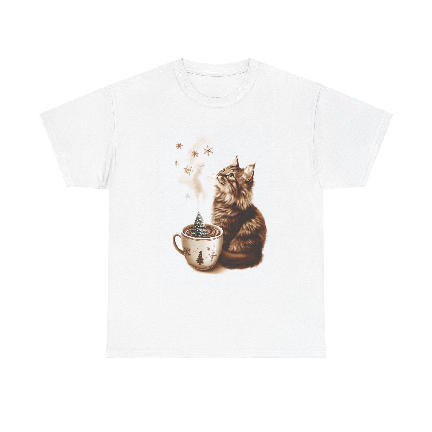 Cozy Cat Coffee T-Shirt - Cute Kitten and Coffee Cup Design on Comfortable Cotton Tee