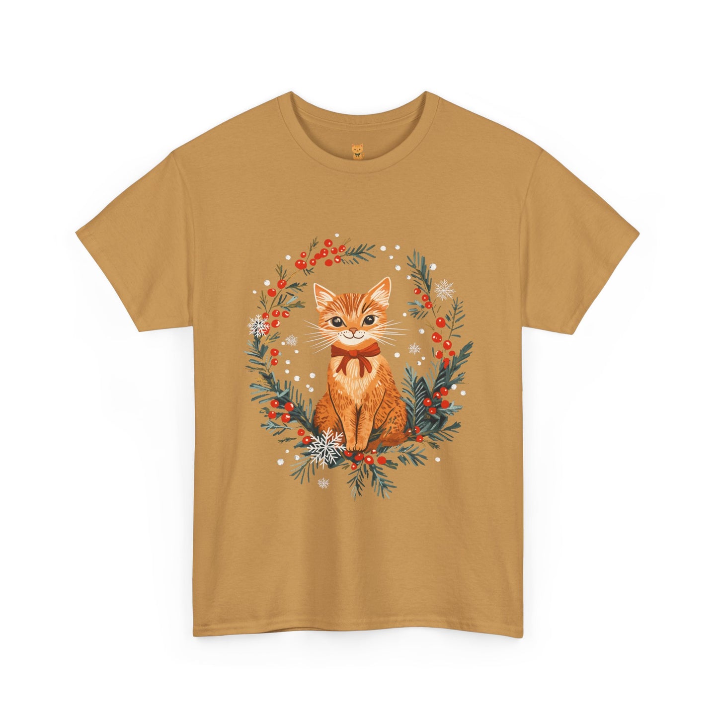 Festive Wreath Cat T-Shirt - Holiday Cat Design with Seasonal Charm