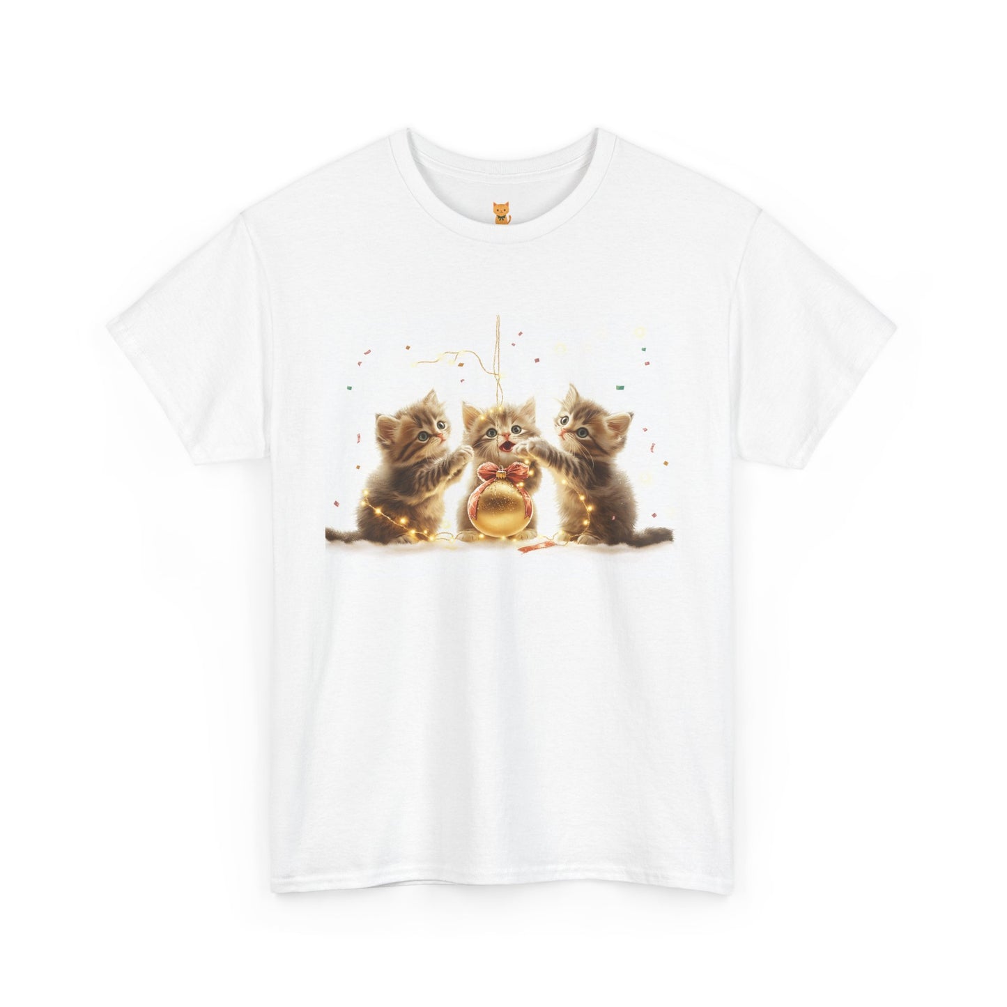 Golden Trio Cat T-Shirt: Playful Kittens with Festive Sparkler Design