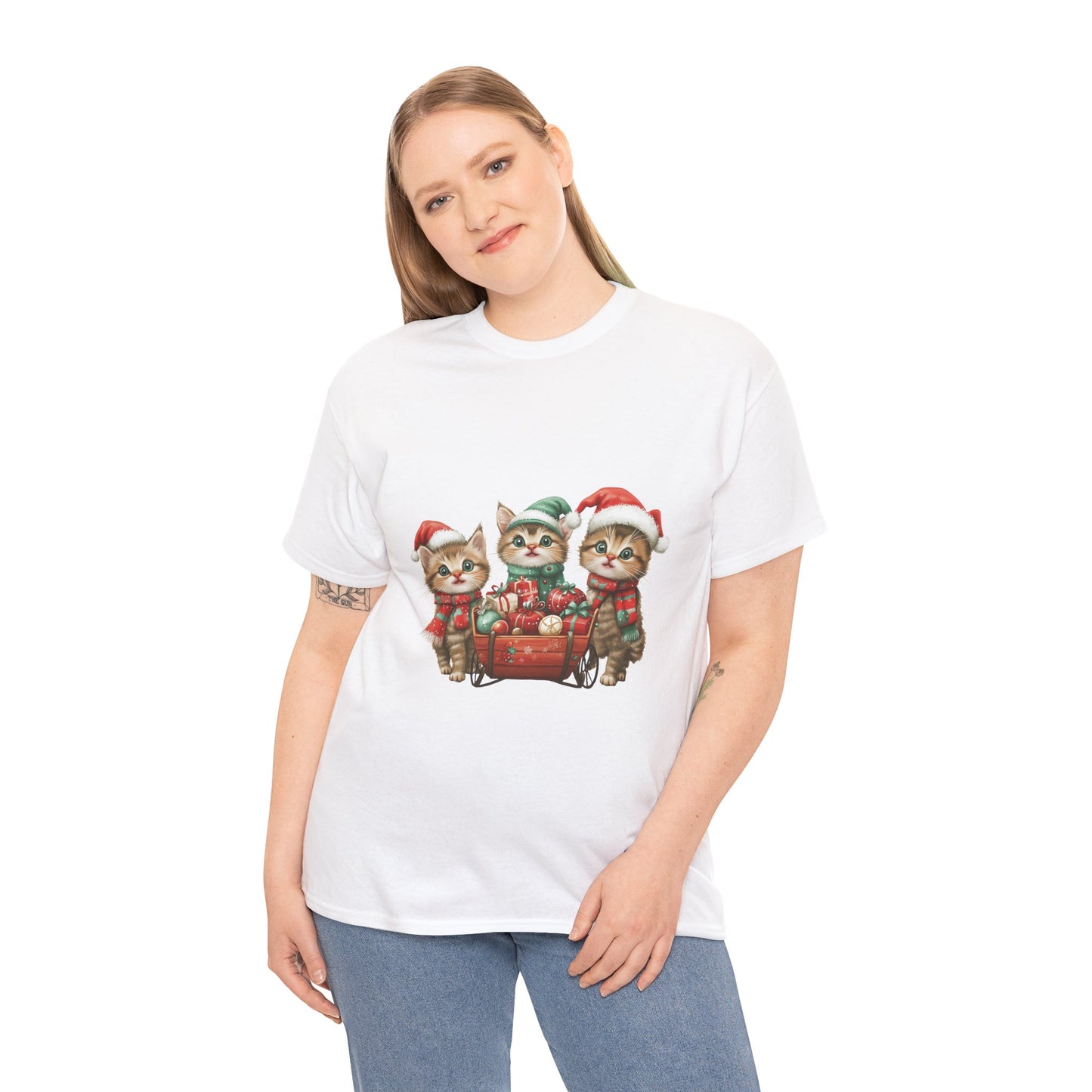 Christmas Cats Wagon T-Shirt - Cute Holiday Cat Design with Festive Cheer