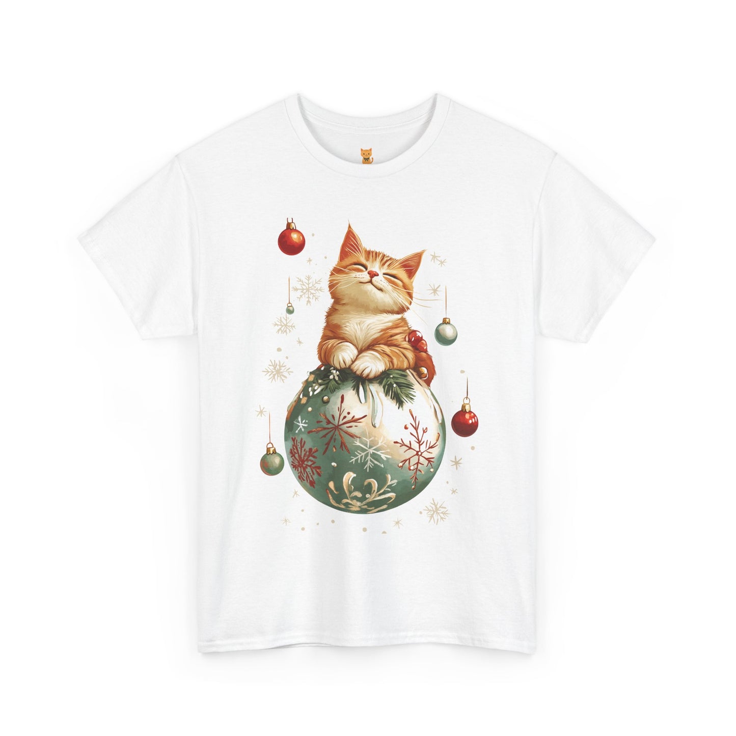 Holiday Ornament Cat T-Shirt – Cute Festive Cat Design with Christmas Ornaments