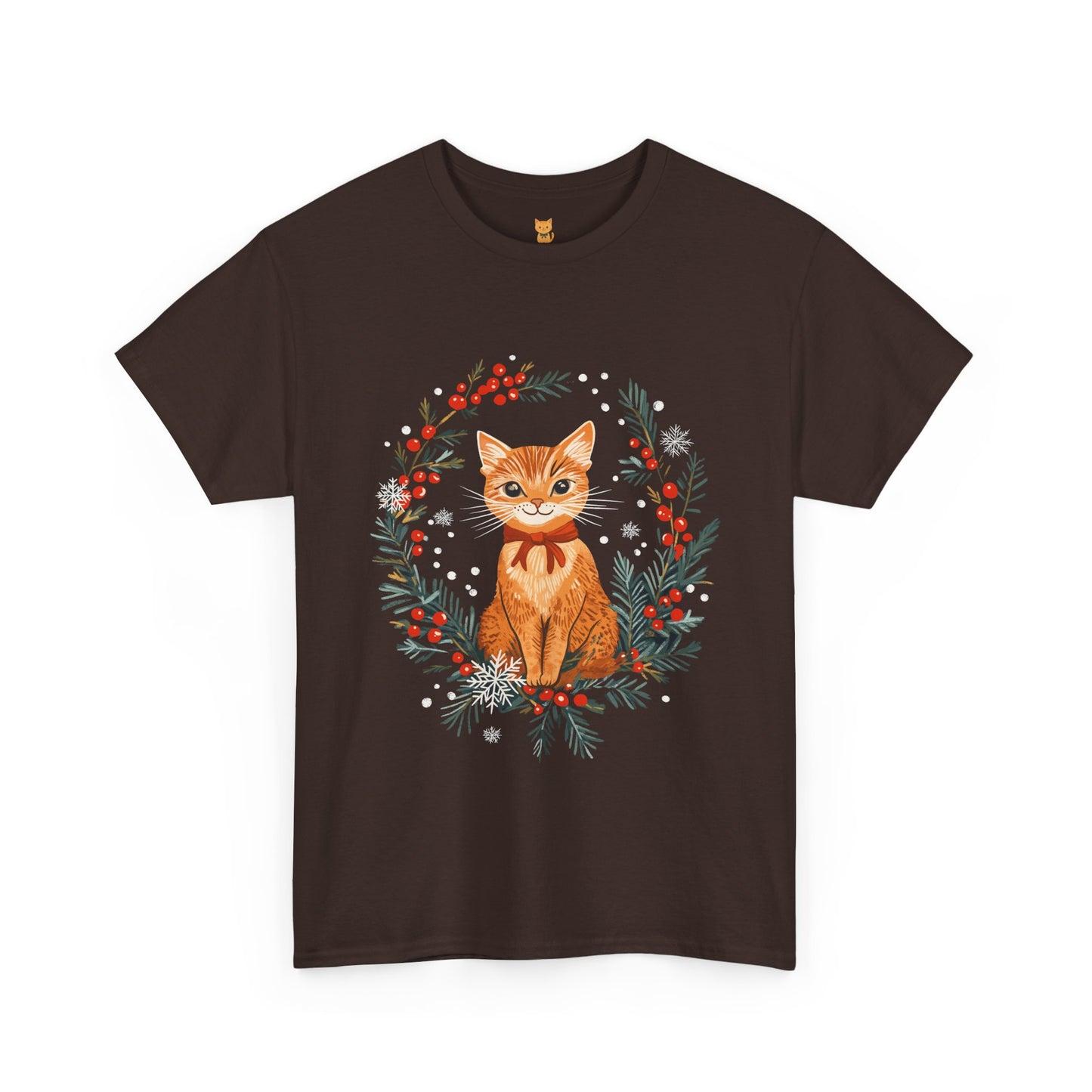 Festive Wreath Cat T-Shirt - Holiday Cat Design with Seasonal Charm