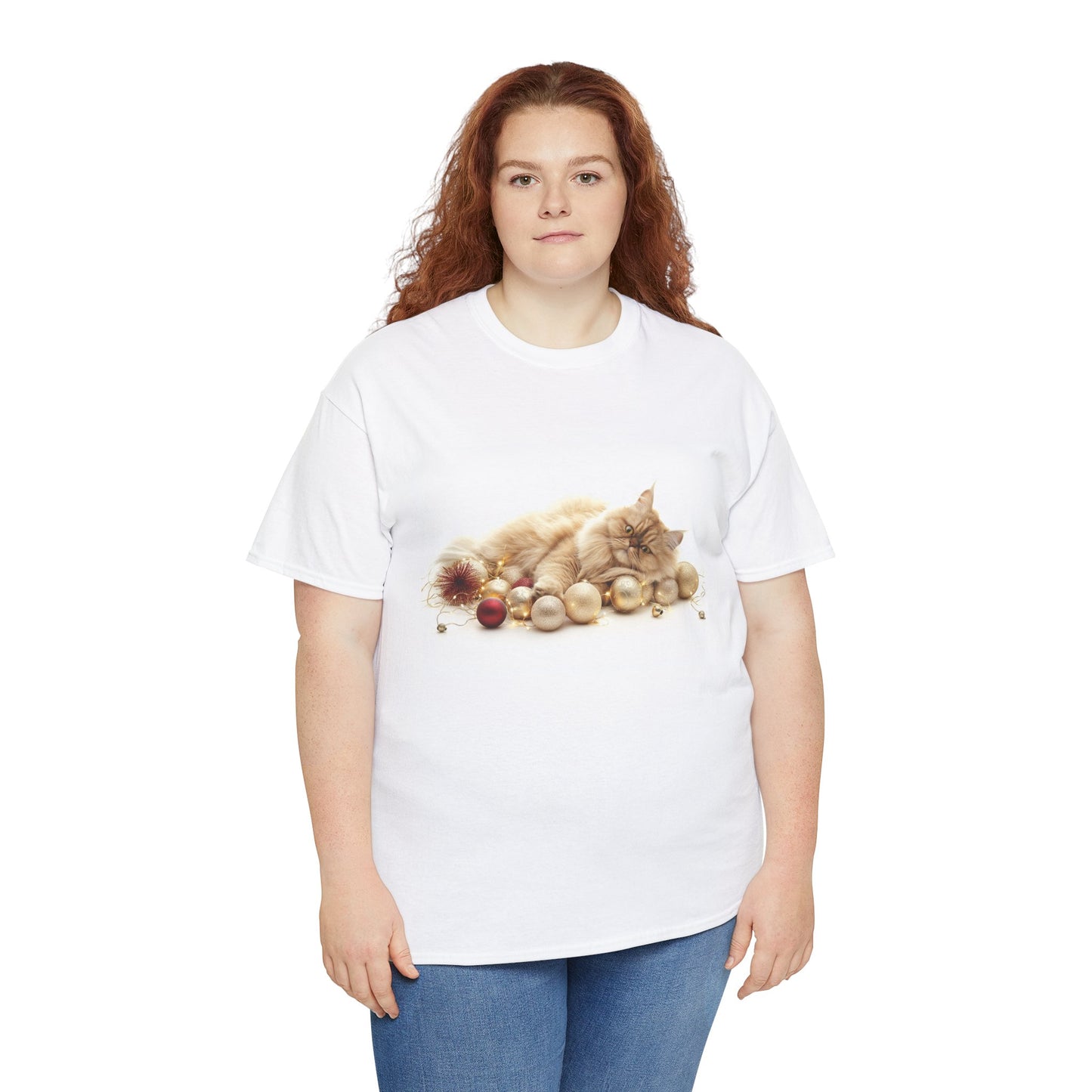 Festive Nap Cat T-Shirt – Cozy Holiday Design Featuring a Sleeping Cat and Ornaments