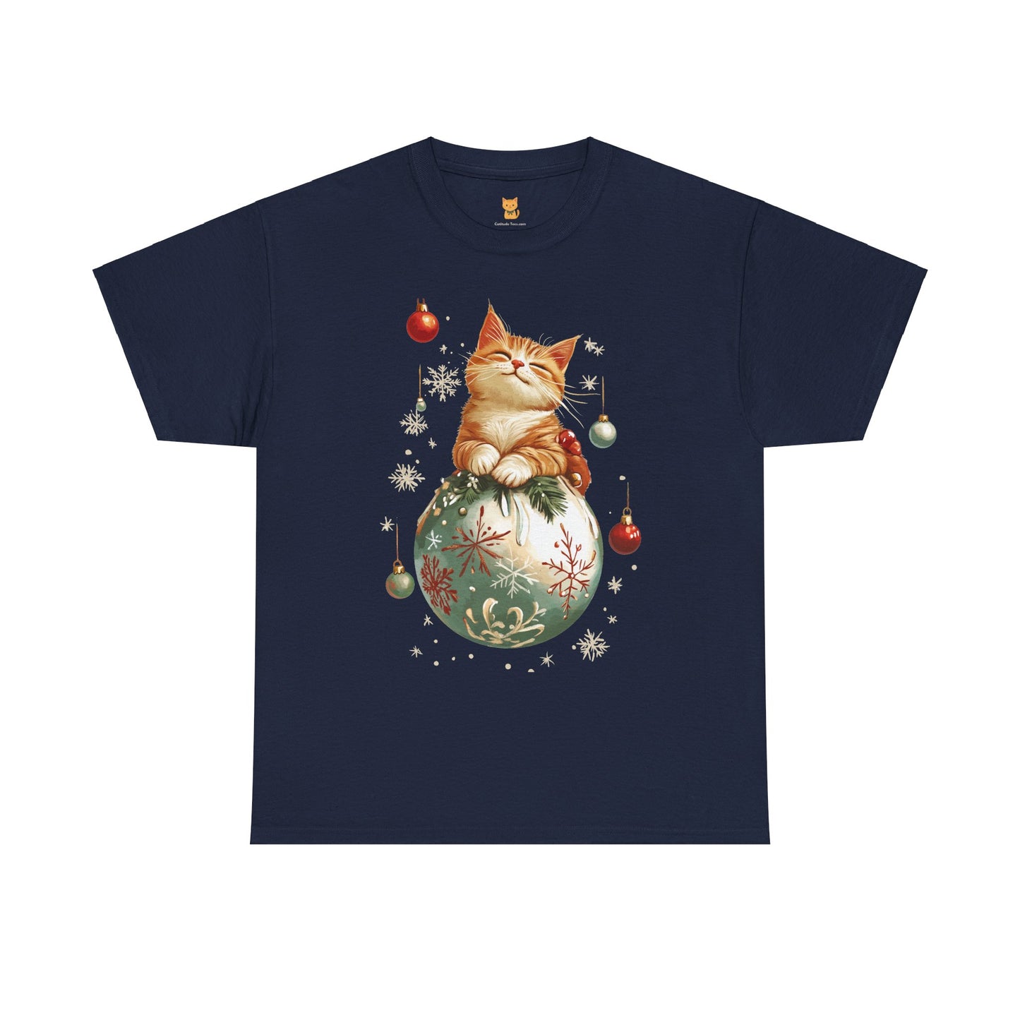 Holiday Ornament Cat T-Shirt – Cute Festive Cat Design with Christmas Ornaments