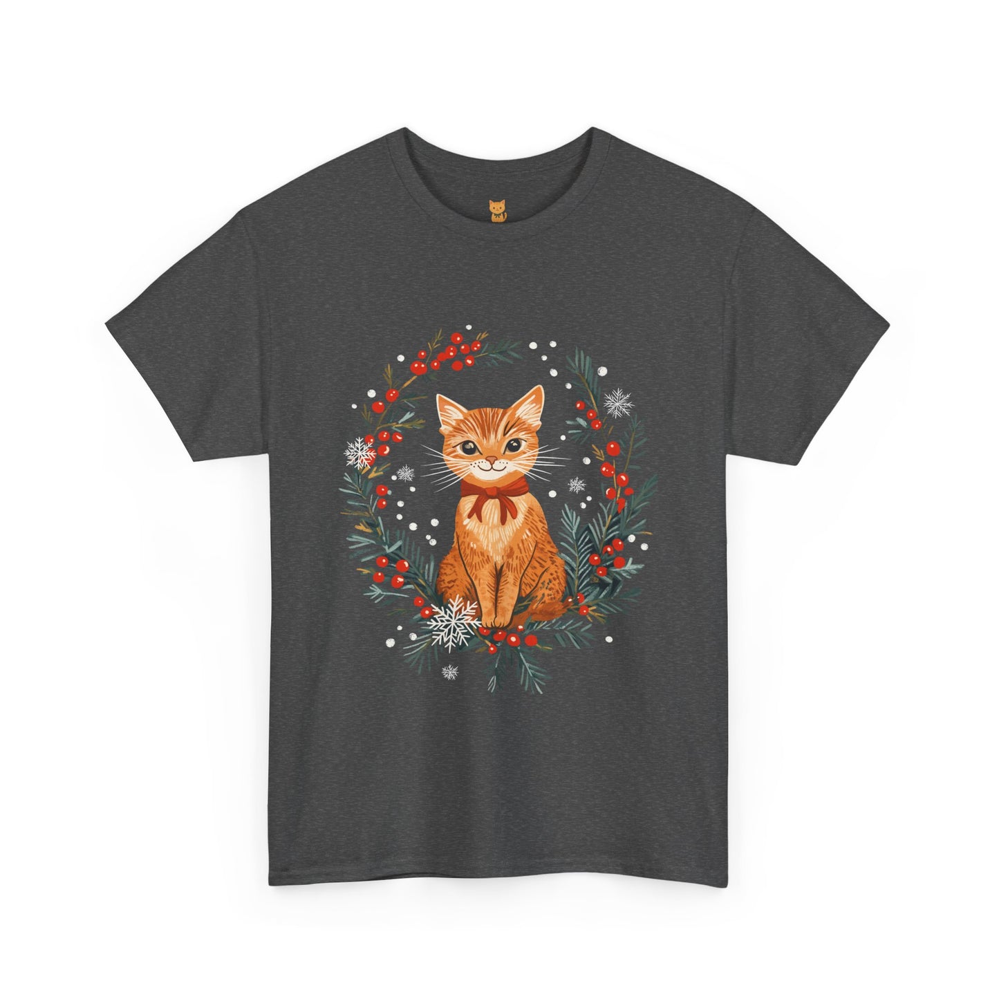 Festive Wreath Cat T-Shirt - Holiday Cat Design with Seasonal Charm