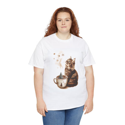 Cozy Cat Coffee T-Shirt - Cute Kitten and Coffee Cup Design on Comfortable Cotton Tee