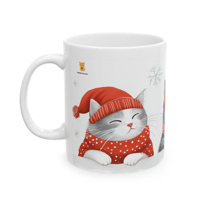 Cozy Cats Winter Mug – Festive Ceramic Coffee Cup with Adorable Cats in Hats and Scarves