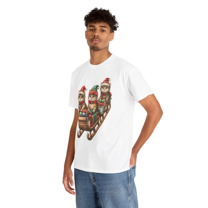 Festive Sleigh Cats T-Shirt – Adorable Holiday Design on Cozy Cotton Tee