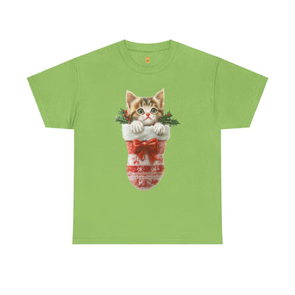 Christmas Stocking Cat T-Shirt – Adorable Festive Cat in Stocking Design