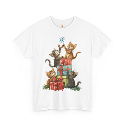 Merry Christmas Cats T Shirt Fun Xmas Design on Super Soft Cotton Tee