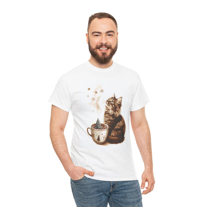 Cozy Cat Coffee T-Shirt - Cute Kitten and Coffee Cup Design on Comfortable Cotton Tee