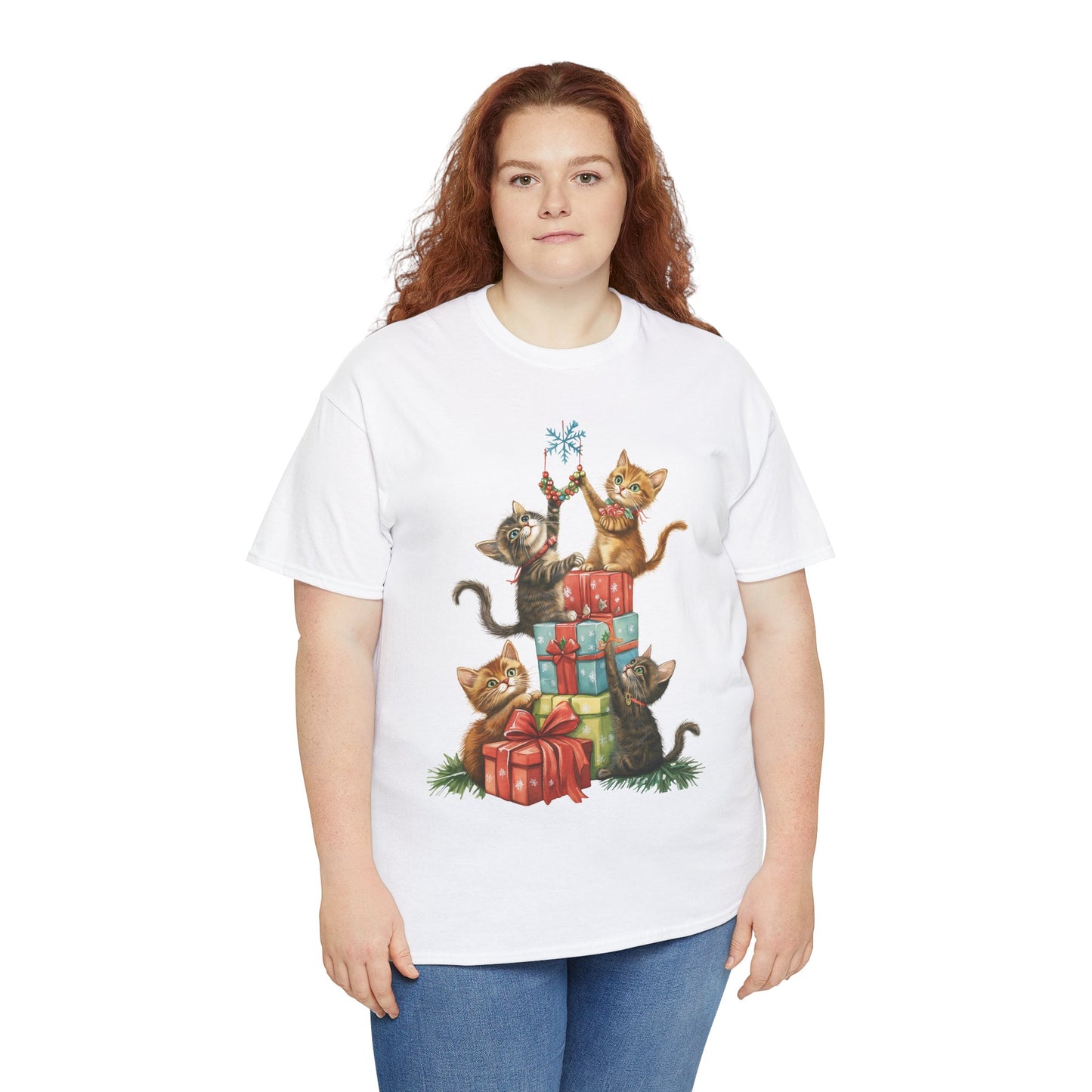 Merry Christmas Cats T Shirt Fun Xmas Design on Super Soft Cotton Tee