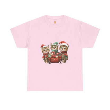 Christmas Cats Wagon T-Shirt - Cute Holiday Cat Design with Festive Cheer