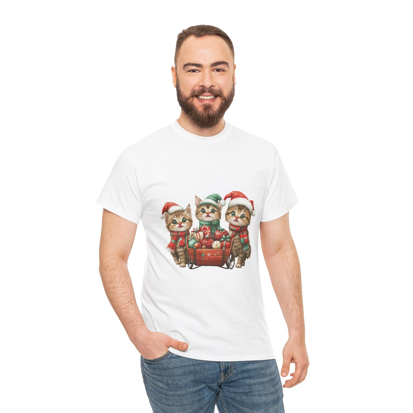 Christmas Cats Wagon T-Shirt - Cute Holiday Cat Design with Festive Cheer