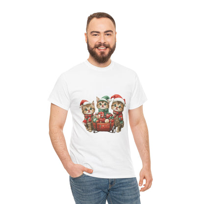 Christmas Cats Wagon T-Shirt - Cute Holiday Cat Design with Festive Cheer