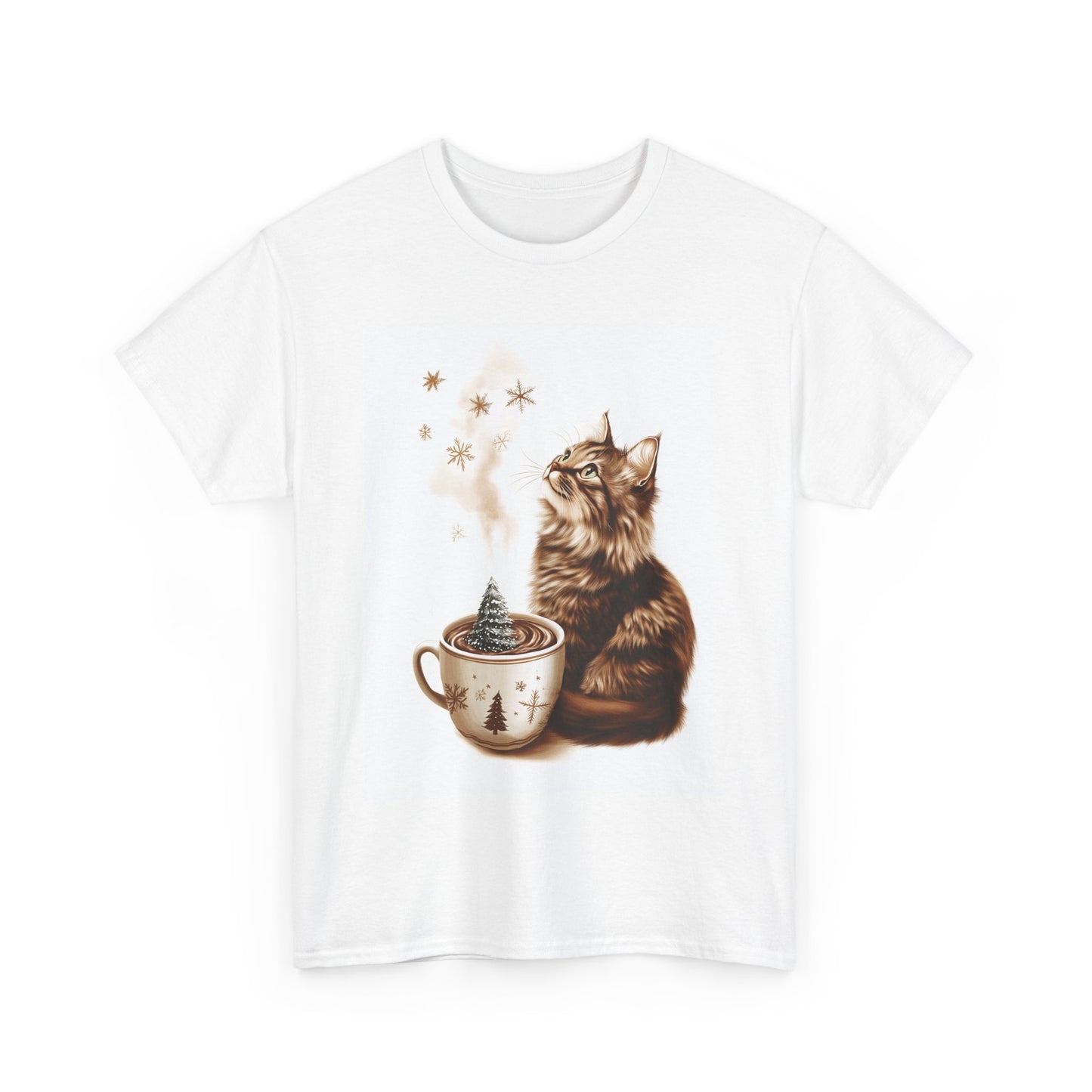 Cozy Cat Coffee T-Shirt - Cute Kitten and Coffee Cup Design on Comfortable Cotton Tee