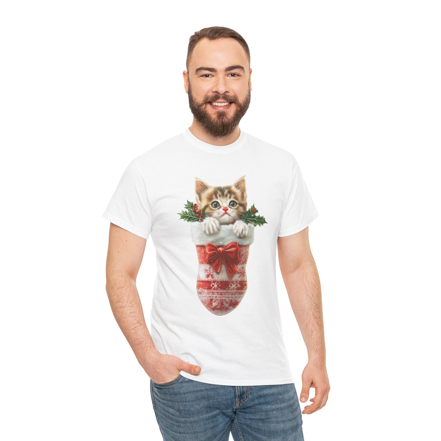 Christmas Stocking Cat T-Shirt – Adorable Festive Cat in Stocking Design