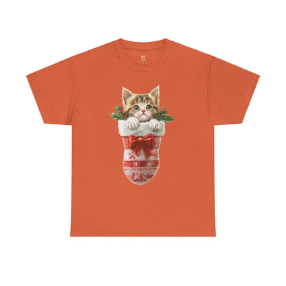 Christmas Stocking Cat T-Shirt – Adorable Festive Cat in Stocking Design