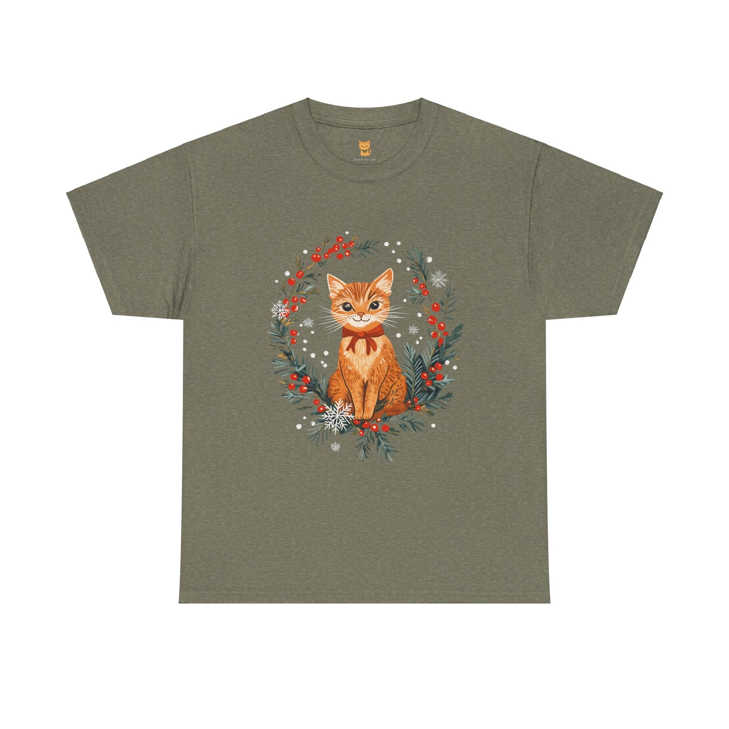 Festive Wreath Cat T-Shirt - Holiday Cat Design with Seasonal Charm