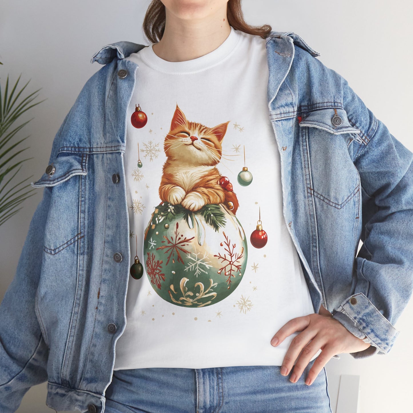 Holiday Ornament Cat T-Shirt – Cute Festive Cat Design with Christmas Ornaments