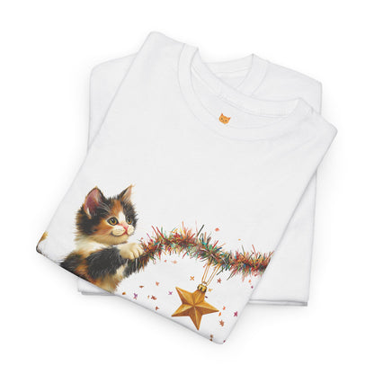 Playful Kitten Star T-Shirt - Funny Cat and Christmas Star on Comfy Cotton Tee