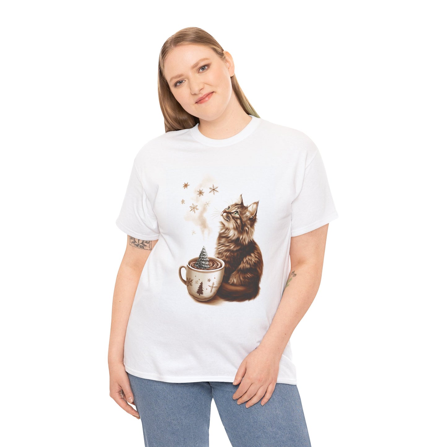 Cozy Cat Coffee T-Shirt - Cute Kitten and Coffee Cup Design on Comfortable Cotton Tee