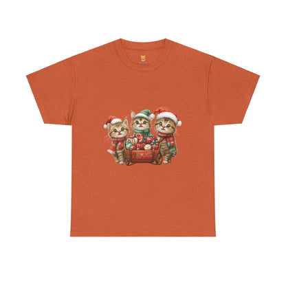 Christmas Cats Wagon T-Shirt - Cute Holiday Cat Design with Festive Cheer