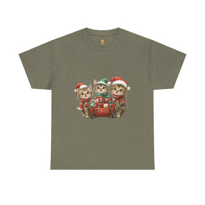 Christmas Cats Wagon T-Shirt - Cute Holiday Cat Design with Festive Cheer