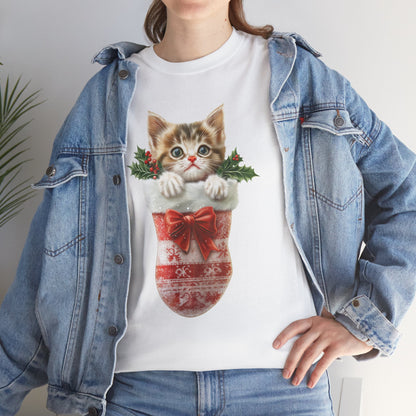 Christmas Stocking Cat T-Shirt – Adorable Festive Cat in Stocking Design