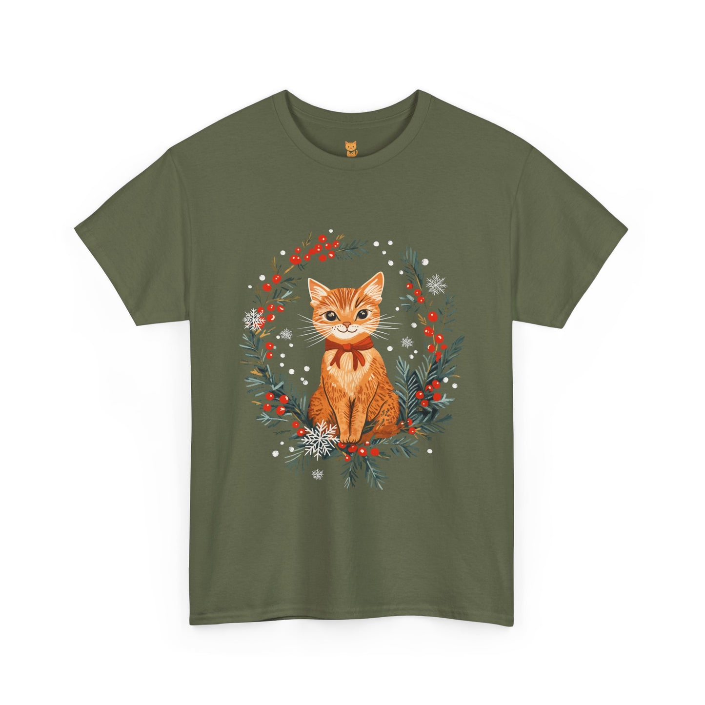 Festive Wreath Cat T-Shirt - Holiday Cat Design with Seasonal Charm