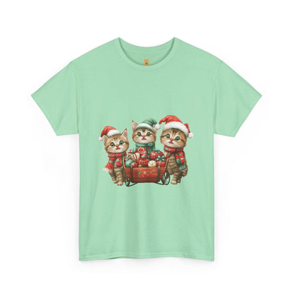 Christmas Cats Wagon T-Shirt - Cute Holiday Cat Design with Festive Cheer