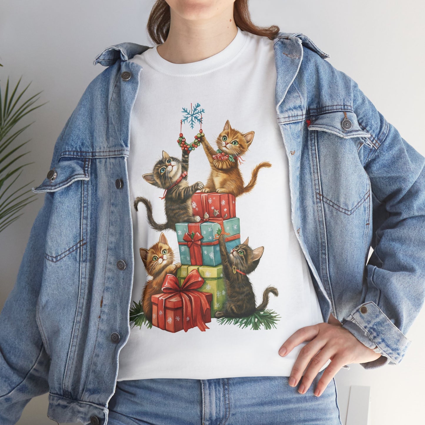 Merry Christmas Cats T Shirt Fun Xmas Design on Super Soft Cotton Tee