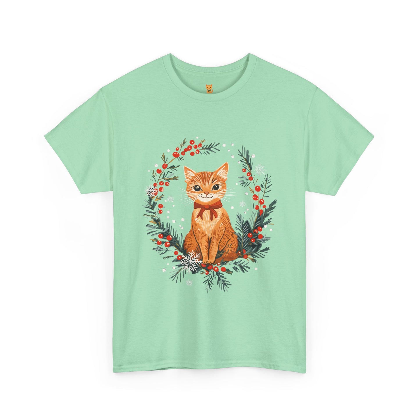 Festive Wreath Cat T-Shirt - Holiday Cat Design with Seasonal Charm