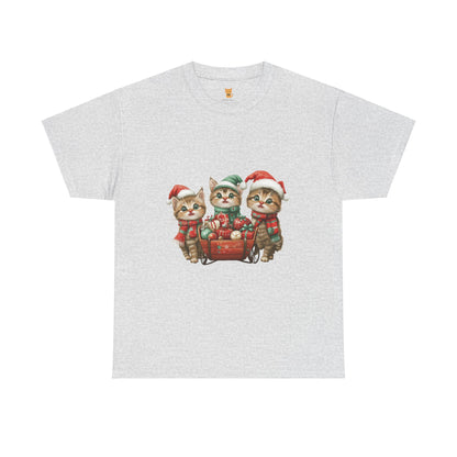 Christmas Cats Wagon T-Shirt - Cute Holiday Cat Design with Festive Cheer