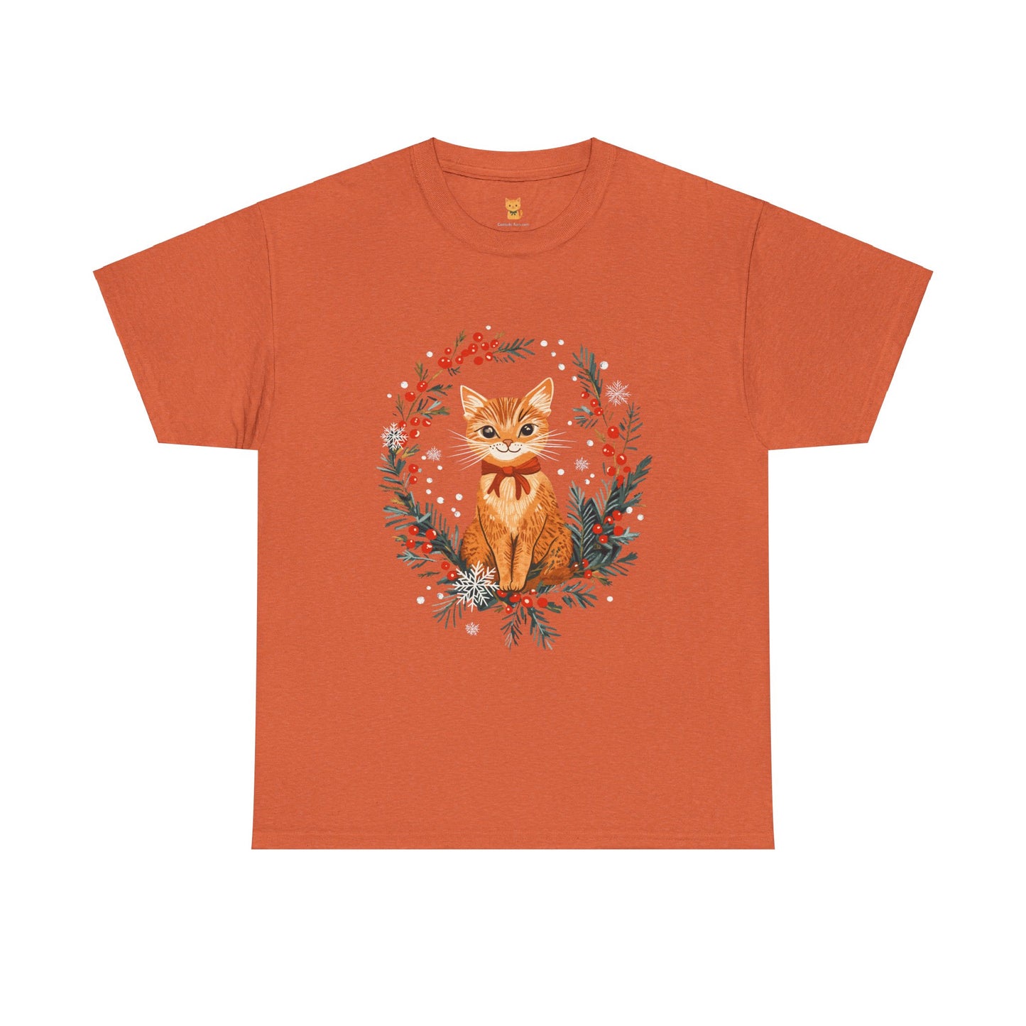 Festive Wreath Cat T-Shirt - Holiday Cat Design with Seasonal Charm