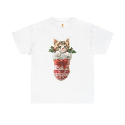 Christmas Stocking Cat T-Shirt – Adorable Festive Cat in Stocking Design