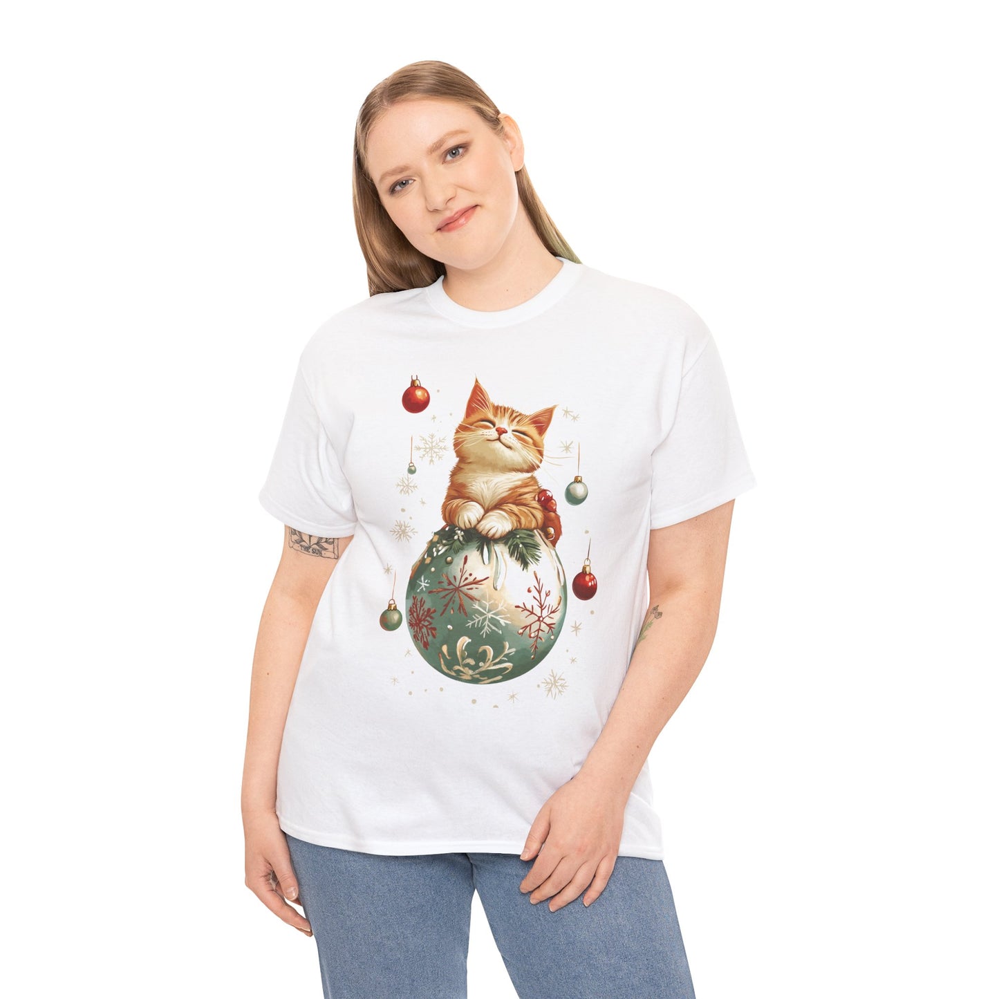 Holiday Ornament Cat T-Shirt – Cute Festive Cat Design with Christmas Ornaments