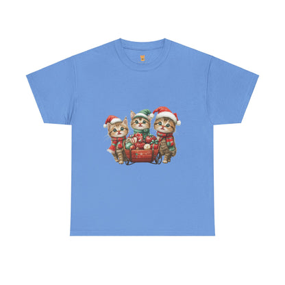 Christmas Cats Wagon T-Shirt - Cute Holiday Cat Design with Festive Cheer